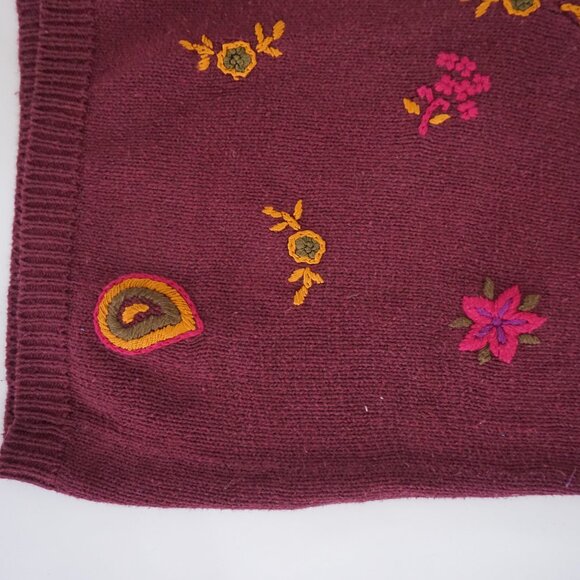 Vintage Studio Michelle Stuart Maroon Cotton Knit Floral V-Neck Sweater M - Picture 6 of 11